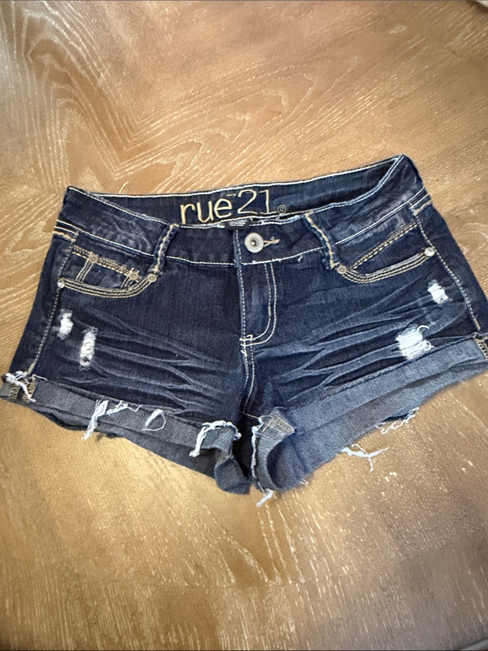 Rue21 Dark Blue Distressed Denim Cutoff Shorts